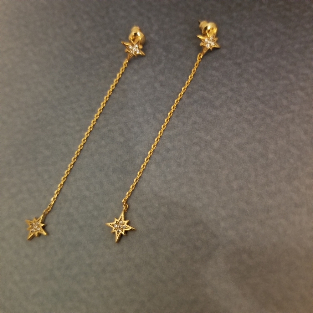 NWOT Gold and Rhinestone Dangle Earrings